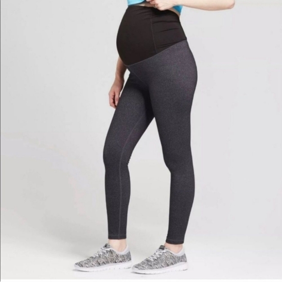Ingrid & Isabel Maternity Gray Active Leggings + Crossover Panel - Picture 1 of 5